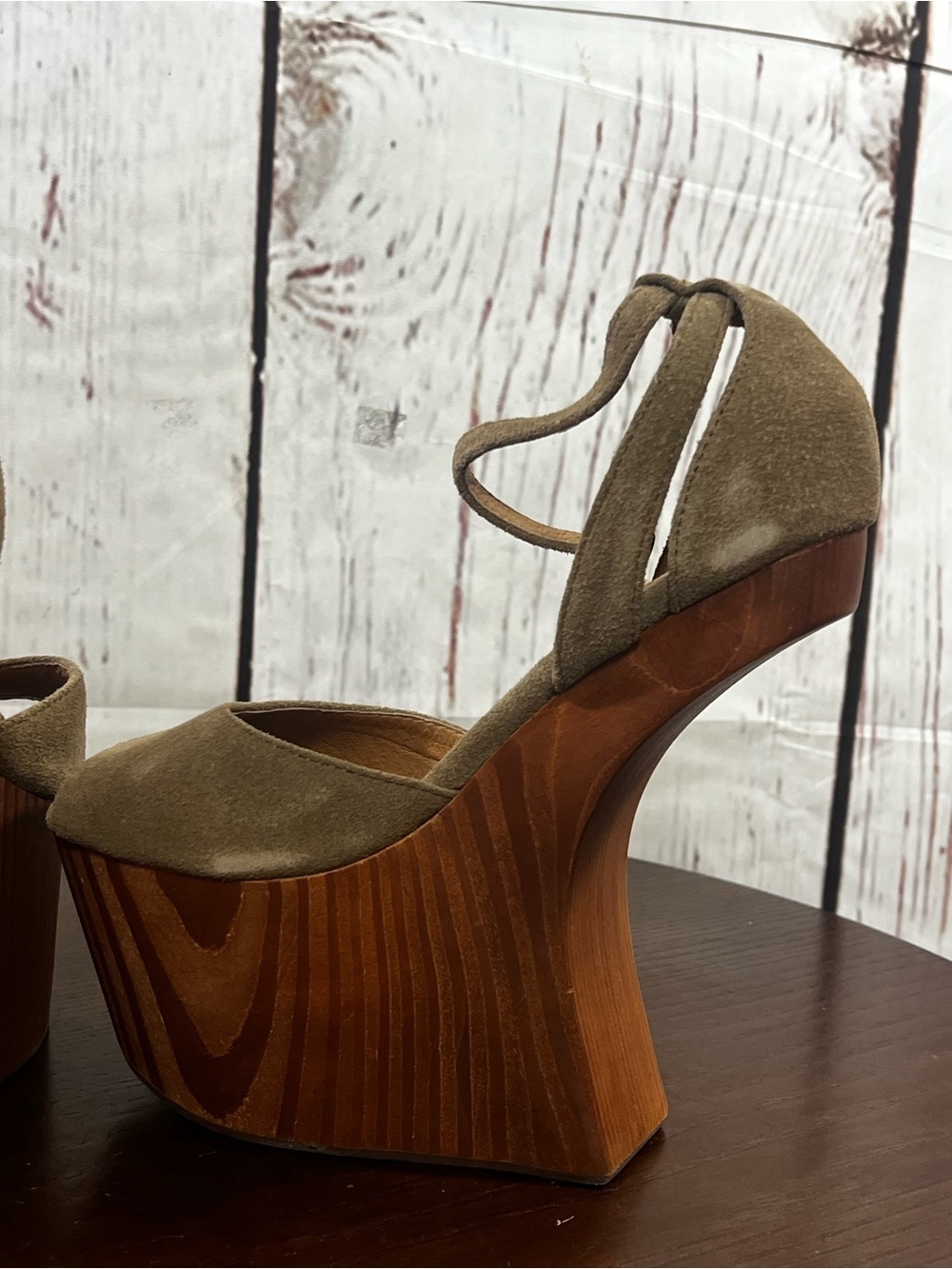JEFFREY CAMPBELL HAVANA STR8TUP Taupe Suede Heelless Platform Wedge Sandals 6.5 - Picture 8 of 13